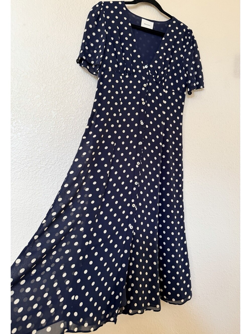 New Reformation Lise Polka Dot Chiffon Dress In Navy Size 6 $198 - Picture 6 of 12